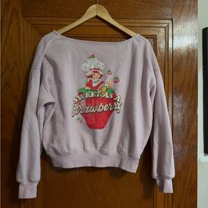 Pink Crewneck Sweatshirt with Strawberry Graphic